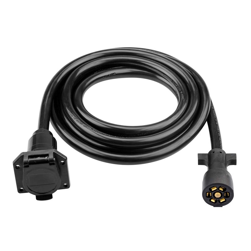 RVGUARD 7 Way 12 Feet Trailer Extension Cord, 7 Way Trailer Plug Inline Cord Wire Harness Cable Double Prongs Connector for Truck Camper Blade Molded RV Cable Wire, Weatherproof Anti-Corrosive - Image 1